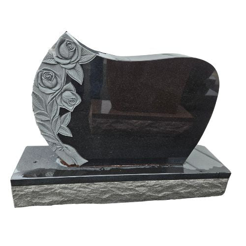 Upright Black Monument with Rose Carving (D11)