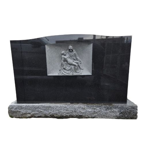 Large 60" x 8" x 36" Black Upright Monument with Jesus Carving (D23)