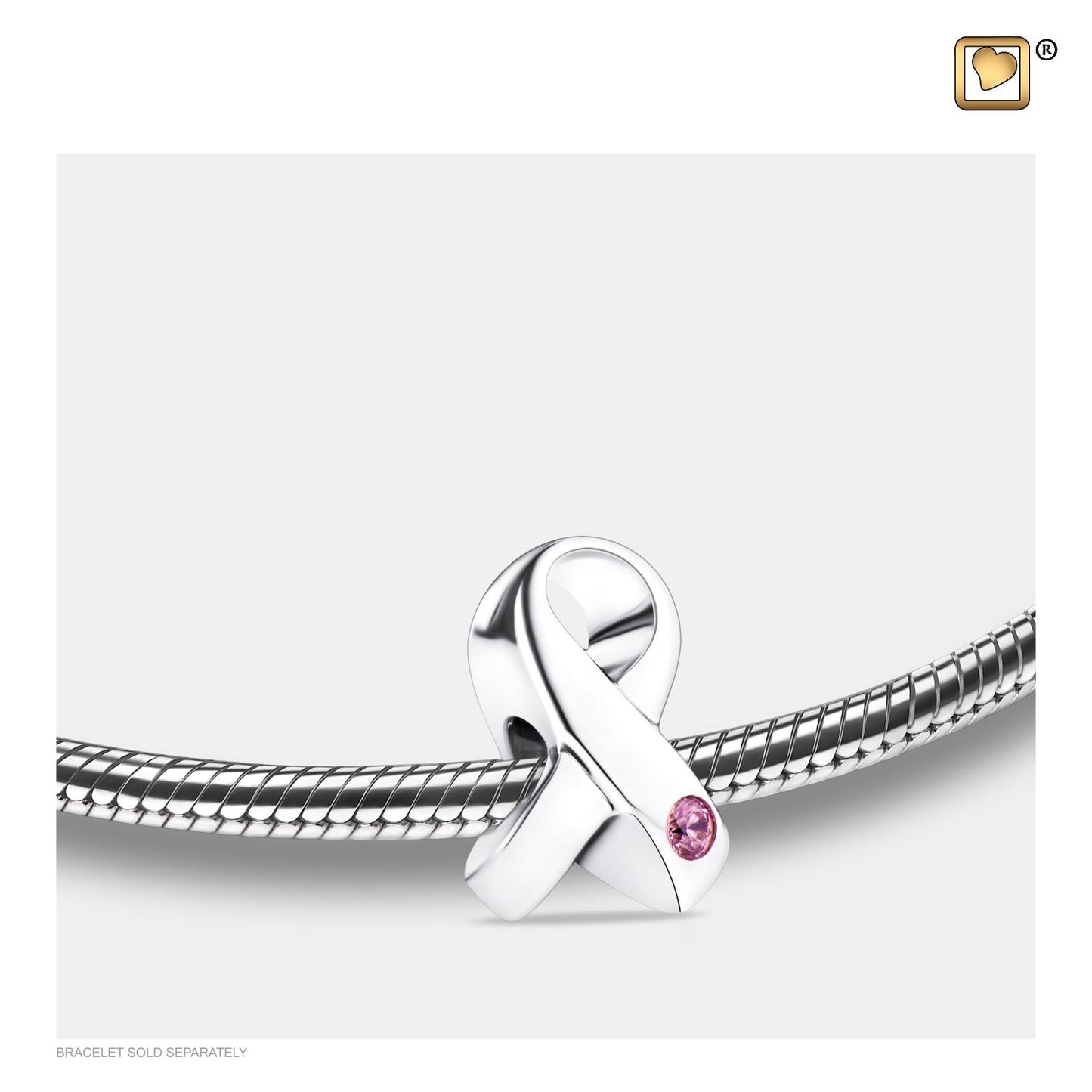 Bead: Awareness - Rhodium Plated w/Pink Crystal - BD2070