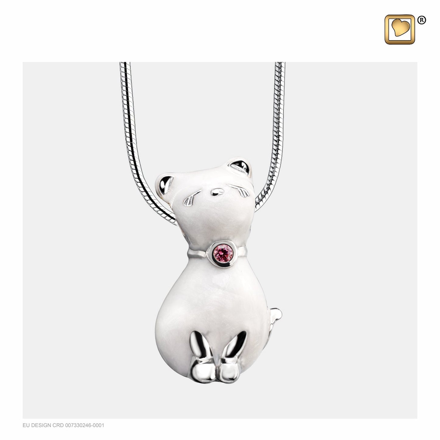 Pendant: Princess Cat Pearl - Enamel Rhodium Plated w/Pink Swarovski Crystal - PD1260