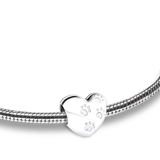 Bead: LoveHeart w/Paws - Rhodium Plated