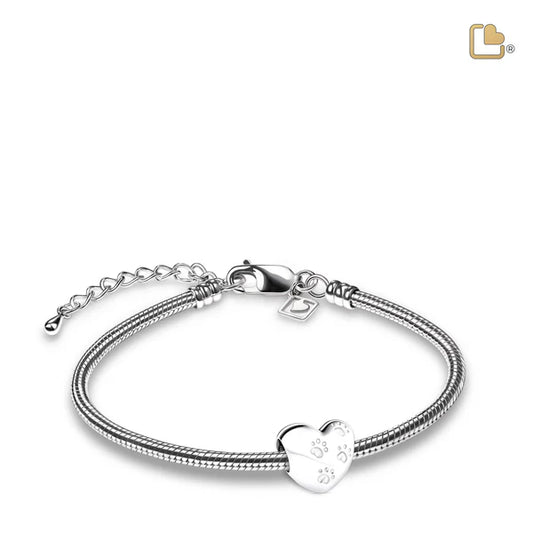 Bead: LoveHeart w/Paws - Rhodium Plated