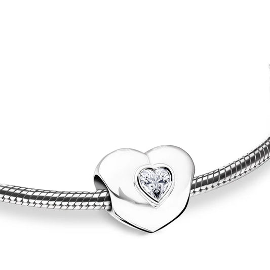 Bead: Heart to Heart - Rhodium Plated w/Clear Crystal