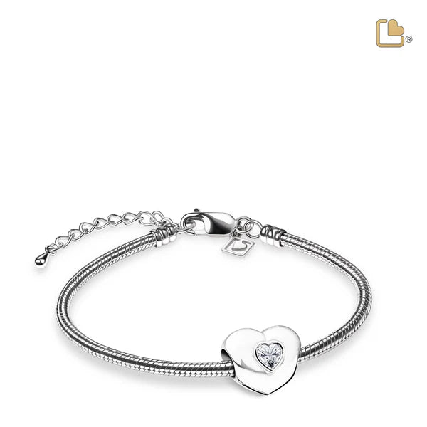 Bead: Heart to Heart - Rhodium Plated w/Clear Crystal
