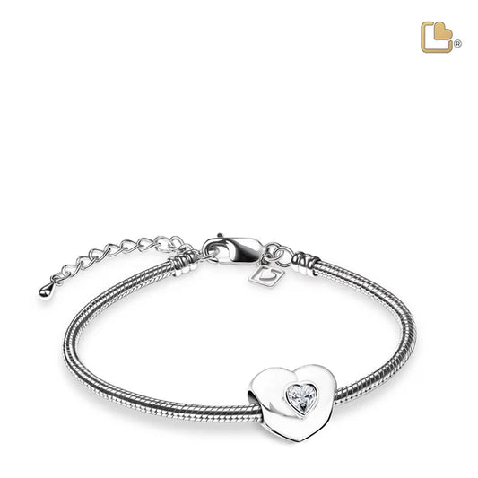 Bead: Heart to Heart - Rhodium Plated w/Clear Crystal