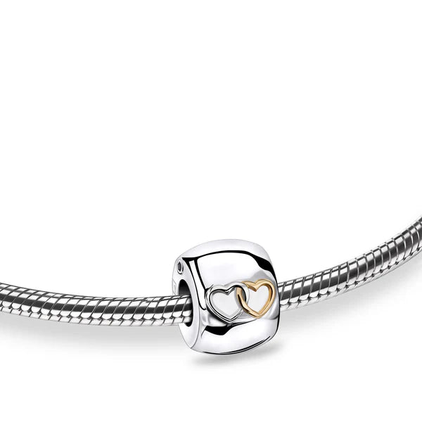 Bead: Entwined Hearts - Rhodium Plated Gold Vermeil Two Tone