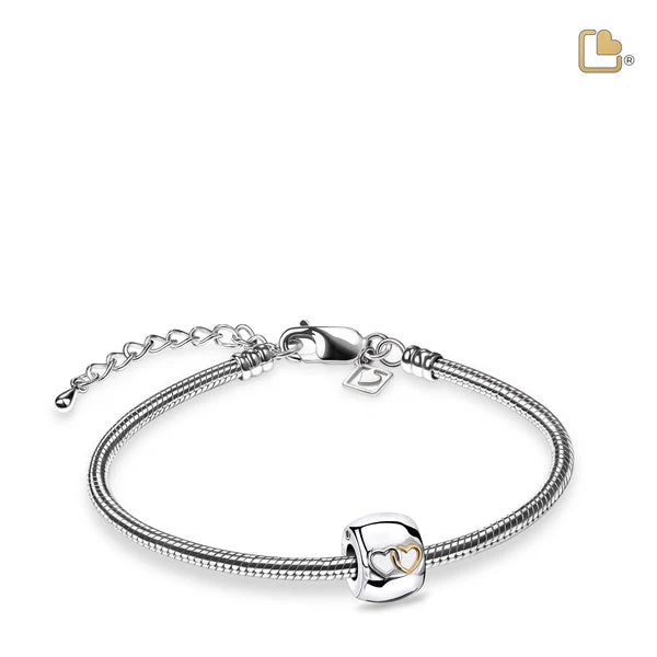 Bead: Entwined Hearts - Rhodium Plated Gold Vermeil Two Tone