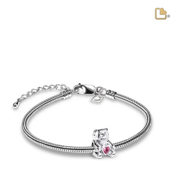 Bead: CuddleBear - Rhodium Plated w/Pink Crystal