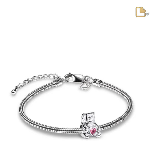 Bead: CuddleBear - Rhodium Plated w/Pink Crystal