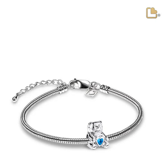 Bead: CuddleBear - Rhodium Plated w/Blue Crysta
