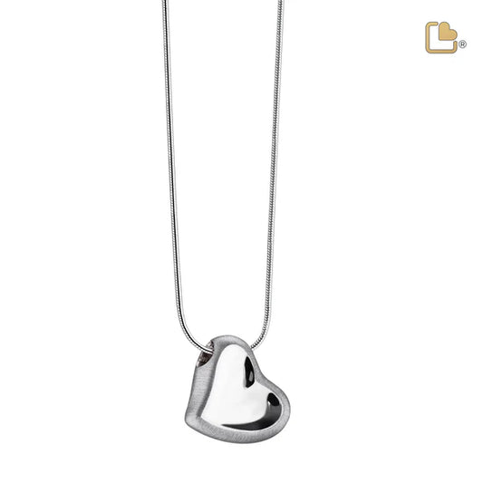 Pendant: Leaning Heart - Rhodium Plated Two Tone