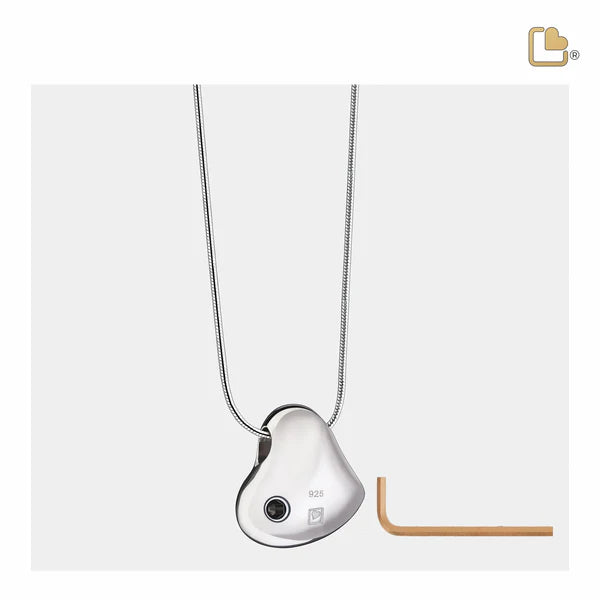 Pendant: Leaning Heart w/Paw Prints - Rhodium Plated