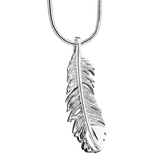 Pendant: Feather - Rhodium Plated