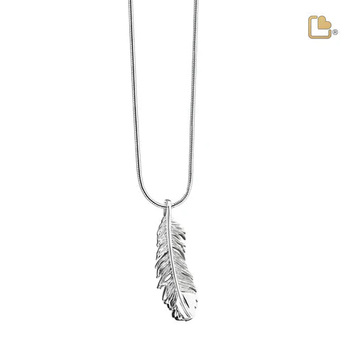 Pendant: Feather - Rhodium Plated