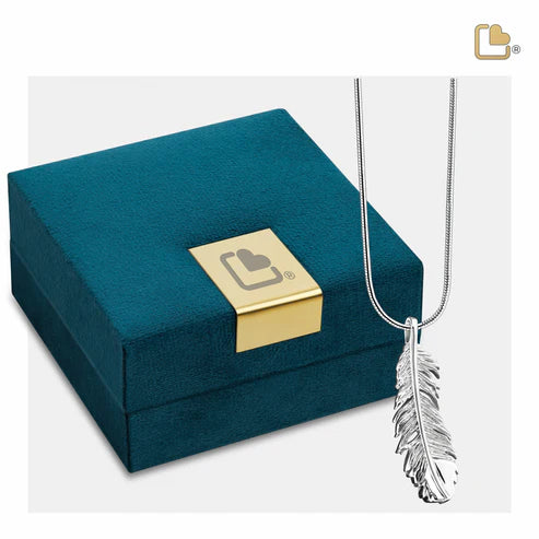 Pendant: Feather - Rhodium Plated