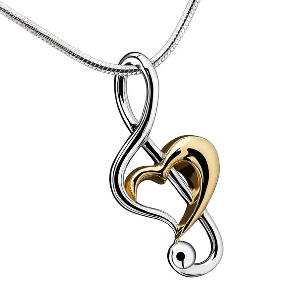 Pendant: Treble Clef Heart - Rhodium Plated Gold Vermeil Two Tone