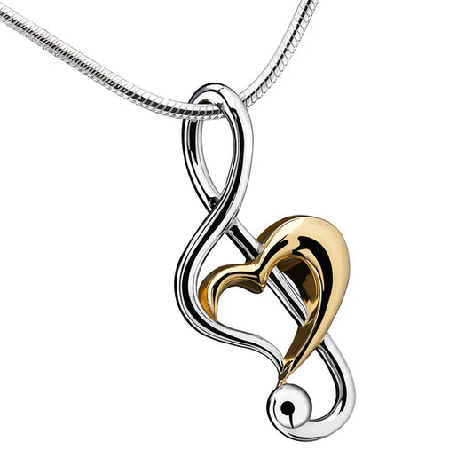 Pendant: Treble Clef Heart - Rhodium Plated Gold Vermeil Two Tone