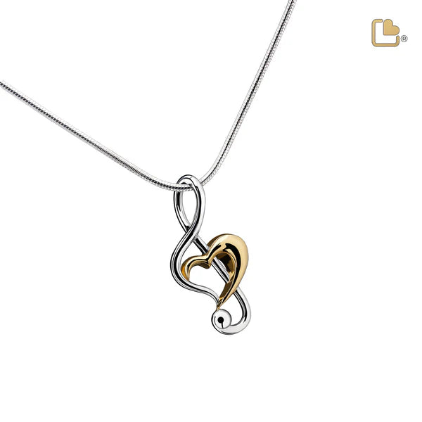 Pendant: Treble Clef Heart - Rhodium Plated Gold Vermeil Two Tone