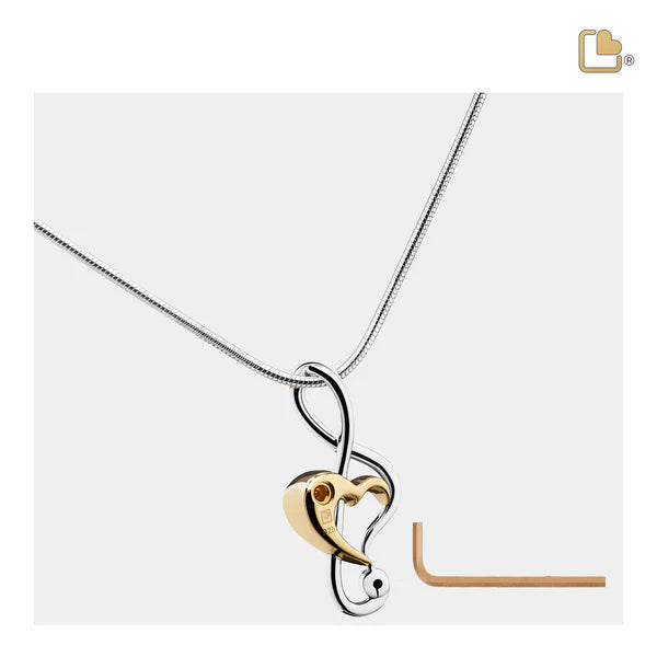 Pendant: Treble Clef Heart - Rhodium Plated Gold Vermeil Two Tone