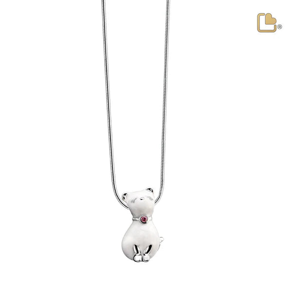 Pendant: Princess Cat Pearl - Enamel Rhodium Plated w/Pink Swarovski Crystal