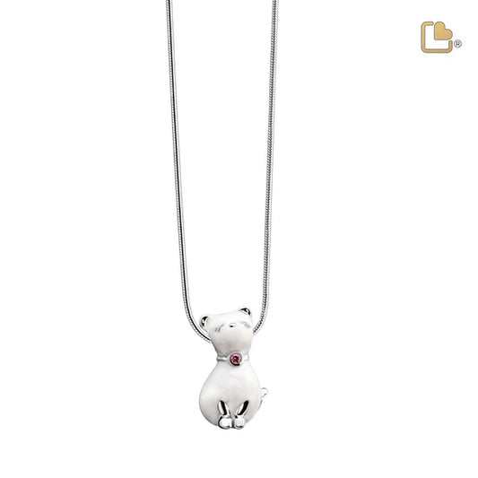 Pendant: Princess Cat Pearl - Enamel Rhodium Plated w/Pink Swarovski Crystal