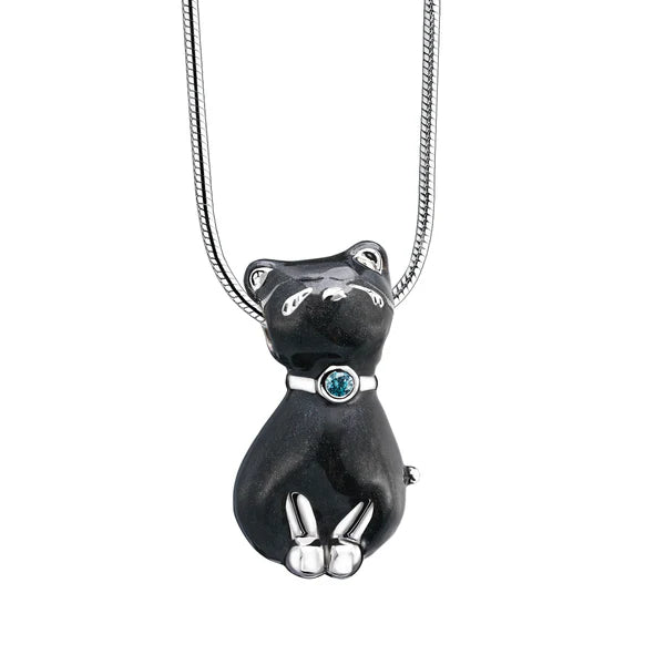 Pendant: Princess Cat Midnight - Enamel Rhodium Plated w/Sapphire Swarovski Crystal