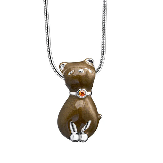 Pendant: Princess Cat Bronze - Enamel Rhodium Plated w/Topaz Swarovski Crystal