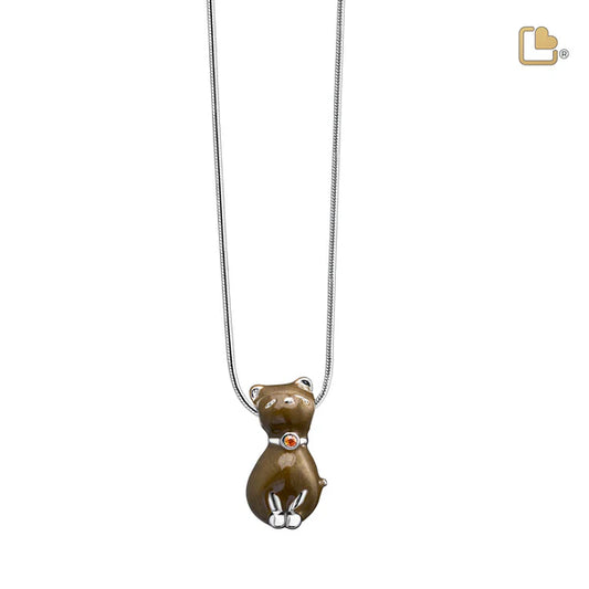 Pendant: Princess Cat Bronze - Enamel Rhodium Plated w/Topaz Swarovski Crystal