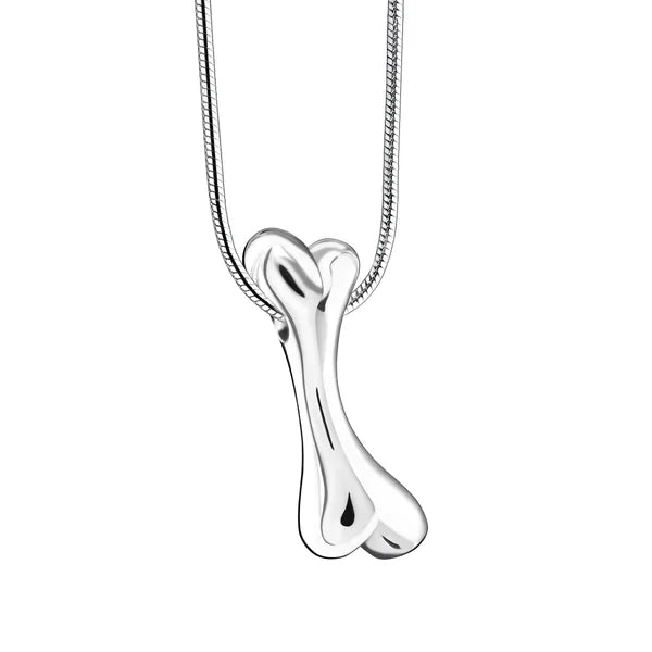 Pendant: Dog Bone - Rhodium Plated