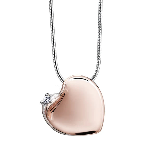 Pendant: Leaning Heart - Rose Gold Vermeil w/Crystal