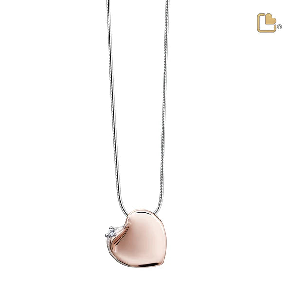 Pendant: Leaning Heart - Rose Gold Vermeil w/Crystal