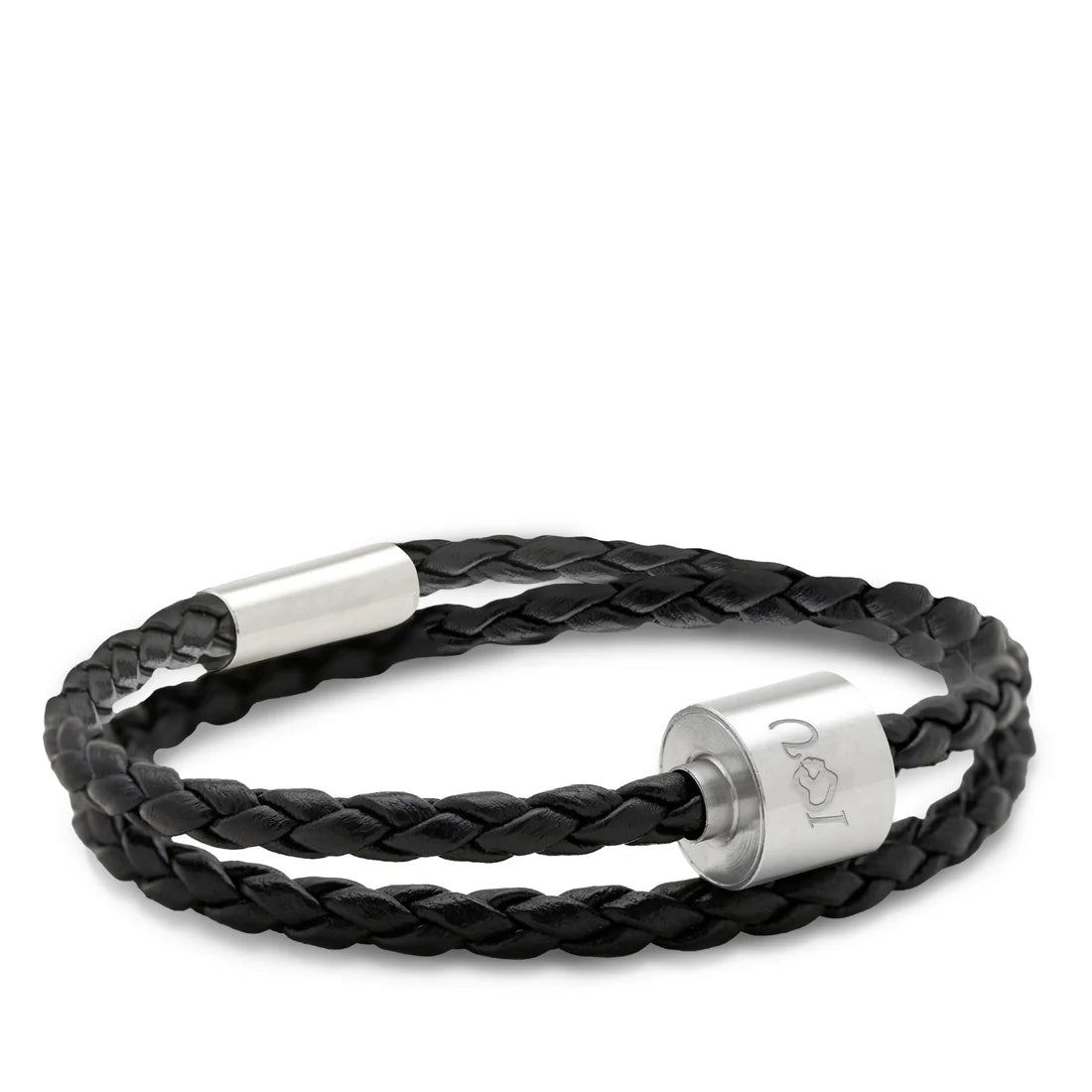 Memento Bracelet: Braided Leather Brushed Ashes Bead Black (L)