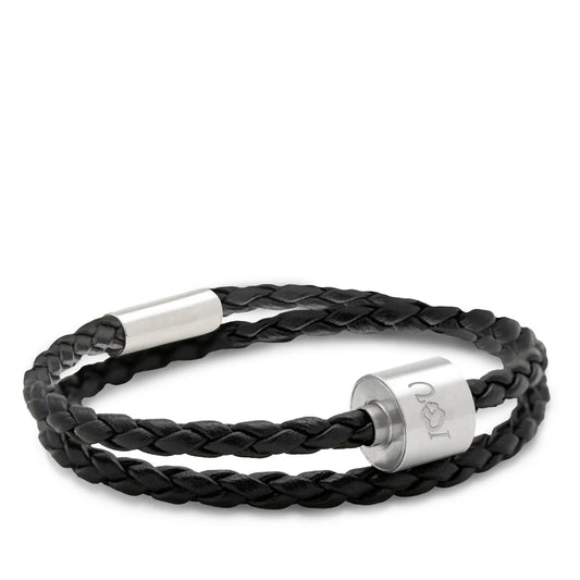 Memento Bracelet: Braided Leather Brushed Ashes Bead Black (L)