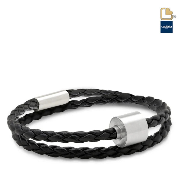 Memento Bracelet: Braided Leather Brushed Ashes Bead Black (L)