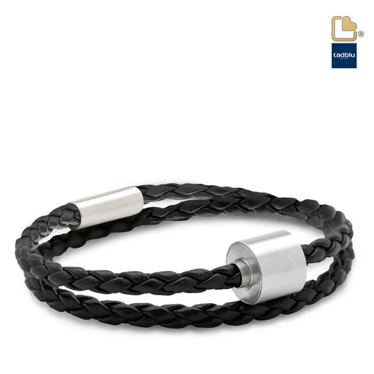 Memento Bracelet: Braided Leather Brushed Ashes Bead Black (L)