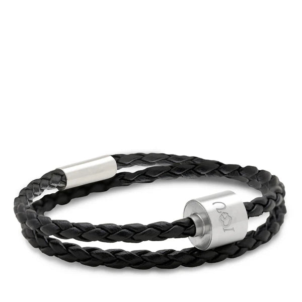 Memento Bracelet: Braided Leather Brushed Ashes Bead Black (M)