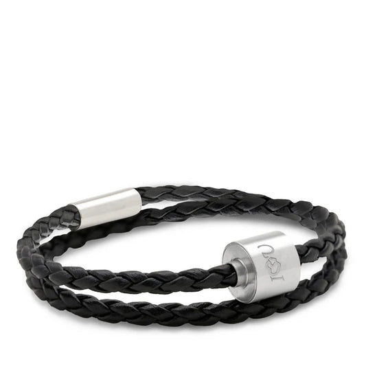 Memento Bracelet: Braided Leather Brushed Ashes Bead Black (XL)