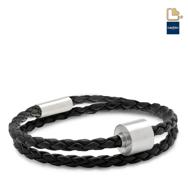 Memento Bracelet: Braided Leather Brushed Ashes Bead Black (M)