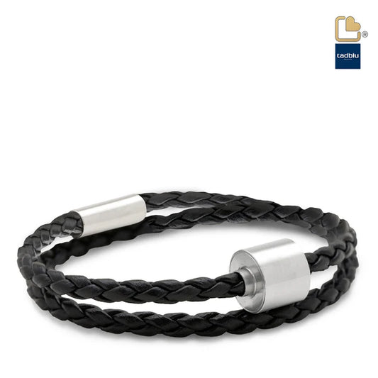 Memento Bracelet: Braided Leather Brushed Ashes Bead Black (XL)