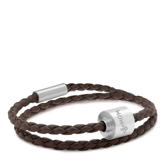 Memento Bracelet: Braided Leather Brushed Ashes Bead Brown (XL)