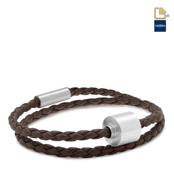 Memento Bracelet: Braided Leather Brushed Ashes Bead Brown (S)