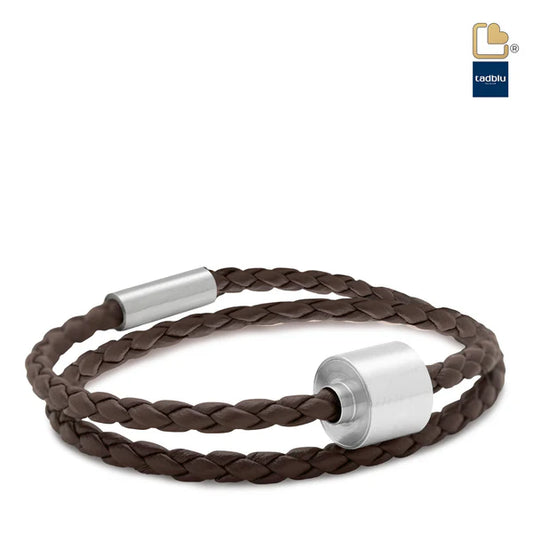 Memento Bracelet: Braided Leather Brushed Ashes Bead Brown (XL)