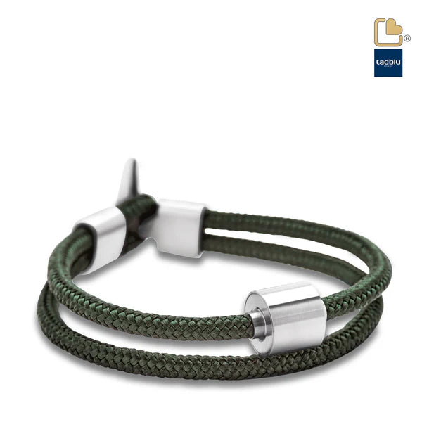 Memento Bracelet: Cord Brushed Ashes Bead Nato Green (XL)