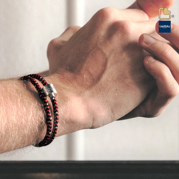 Memento Bracelet: Cord Brushed Ashes Bead Red-White (M)