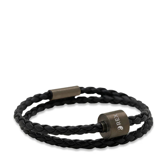 Memento Bracelet: Braided Leather Black Ashes Bead Black (XL)