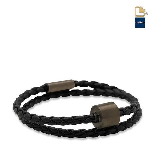 Memento Bracelet: Braided Leather Black Ashes Bead Black (XL)