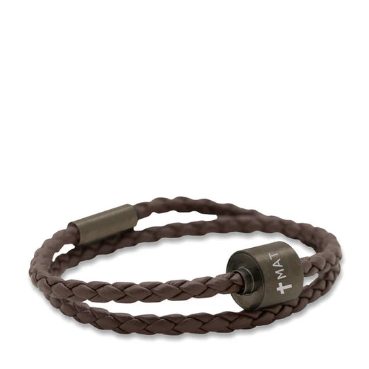 Memento Bracelet: Braided Leather Black Ashes Bead Brown (XL)
