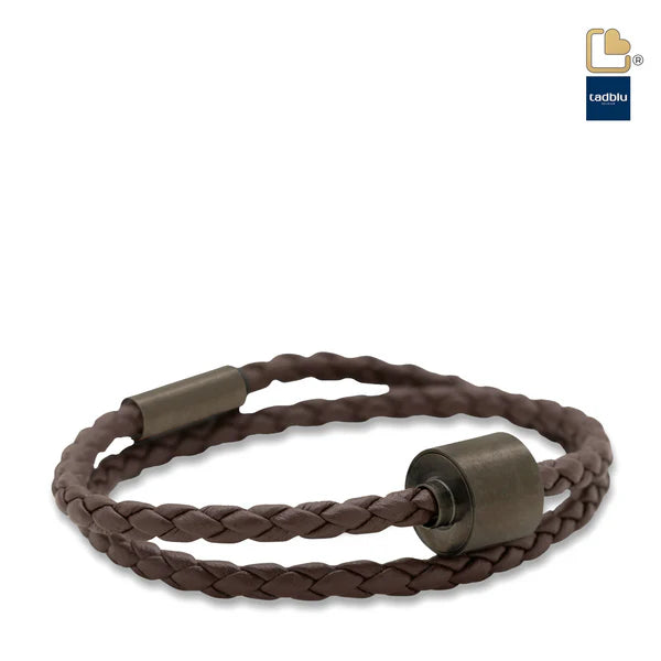Memento Bracelet: Braided Leather Black Ashes Bead Brown (S)