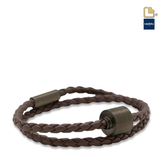 Memento Bracelet: Braided Leather Black Ashes Bead Brown (XL)
