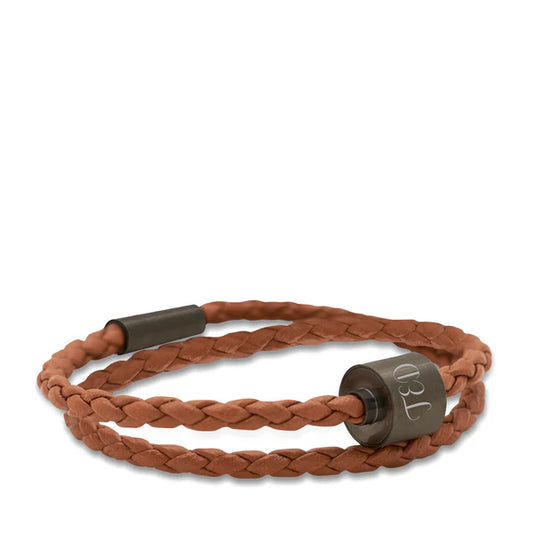 Memento Bracelet: Braided Leather Brushed Ashes Bead Cognac (S)